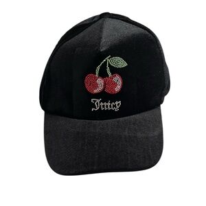 Juicy Couture Beaded Cherries and Logo Velour Baseball Cap 🆕